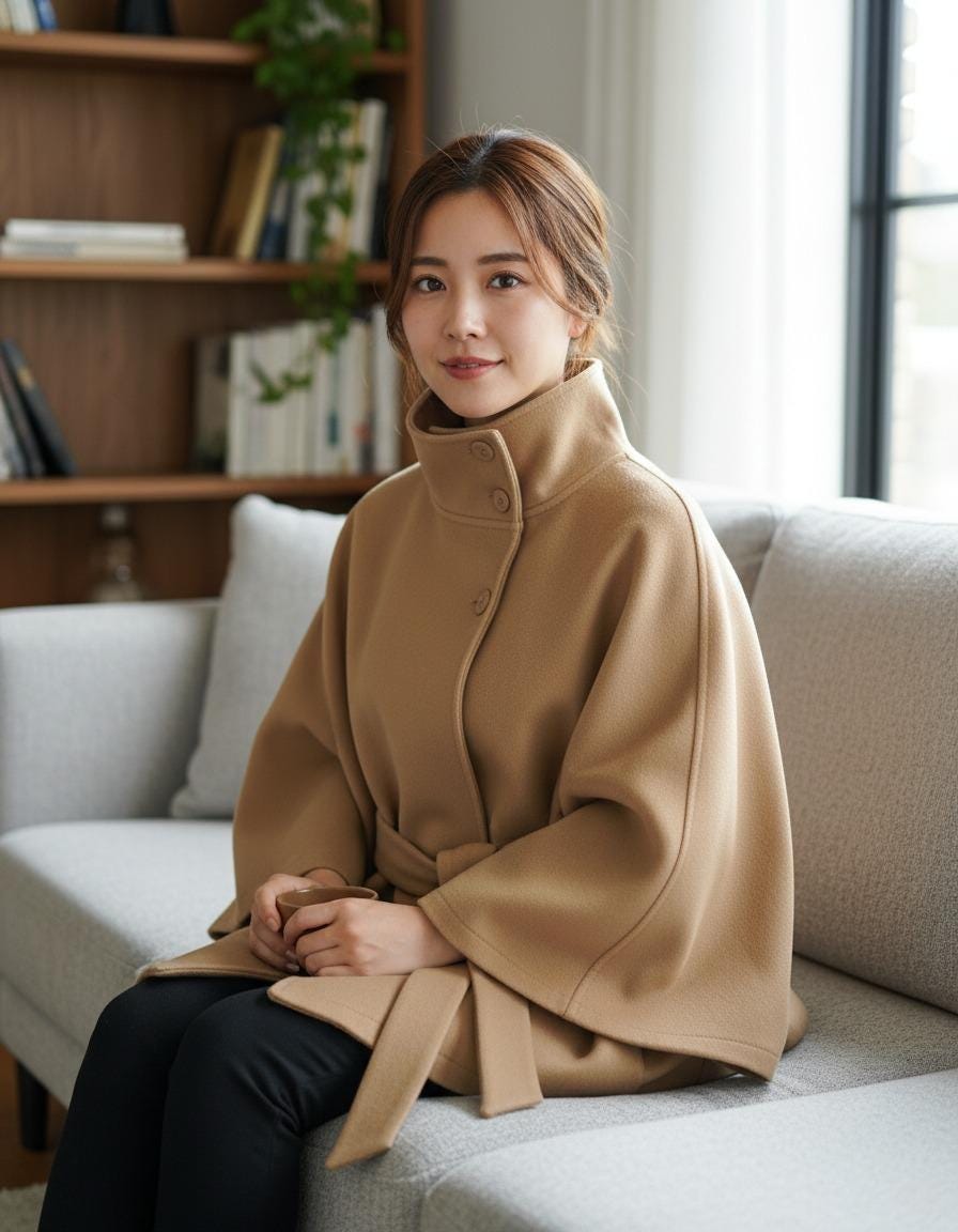Cappotto Invernale Donna In Lana Con Maniche A Pipistrello E Cintura - Elegante, Caldo E Perfetto Per Lavoro E Tempo Libero