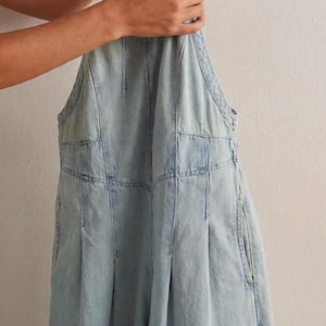 Women’s Light Blue Wide Leg Denim Overalls Loose Fit Street Style Suspender Jumpsuit with Pockets Cotton Medium Wash, Ladies Denim Romper