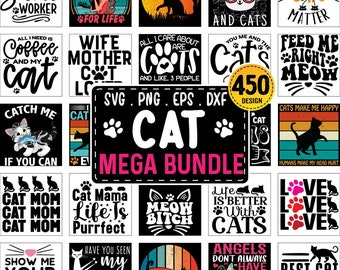 Paquete SVG de gato: Atardecer vintage, diseños de silueta (descarga digital)