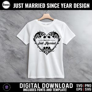 Just Married 1995 30e anniversaire chemise SVG Set - Mari femme Couples t-shirts assortis Design