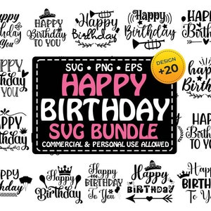 Lot 20e anniversaire SVG avec ensemble de motifs joyeux anniversaire, PNG DXF