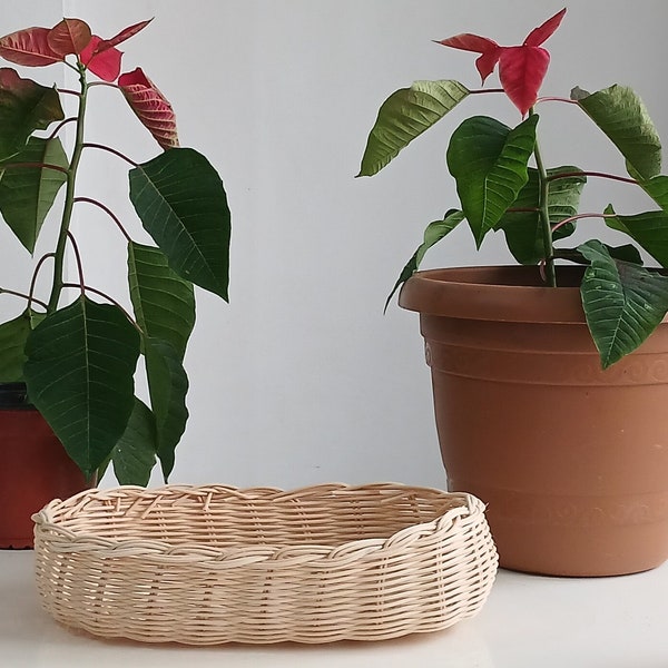 Cesto ovale in bambù, contenitore in rattan, vimini decorativo