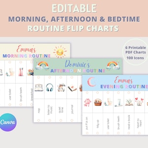 Editable Routine Flip Chart | Kids Daily Routine | Morning Routine | Bedtime Routine | Kids Visual Schedule | Toddler | Preschool | School