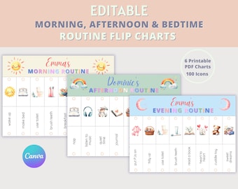 Bewerkbare routine-flip-over | Dagelijkse routine voor kinderen | Ochtendroutine | Bedtijdroutine | Visueel schema voor kinderen | Peuter | Kleuterschool | School