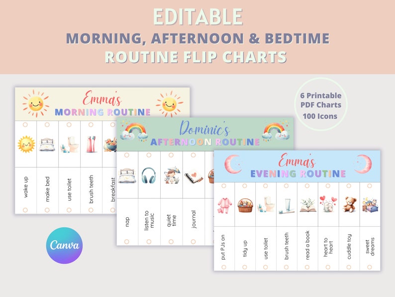 Nursery Printable Activities | Editable Routine Flip Chart | Kids Daily Routine | Morning Routine | Bedtime Routine |  Visual Schedule | |Toddler Planner | Toddler Schedule | Toddler Checklist | Preschool Schedule |