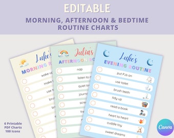 Editable Kids Daily Routine Chart | Morning Routine | Bedtime Routine |  Visual Schedule | Kids Daily Checklist | Toddler | Preschool