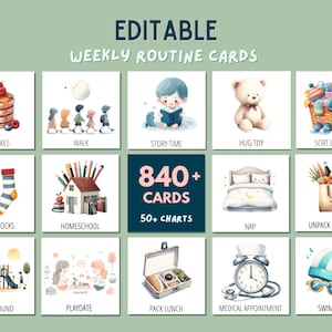 Bearbeitbare Tages- und Wochenablaufkarten für Kinder | Chore Charts Kids | Tagesablaufplan für Kleinkinder, Kindergarten, Vorschule, Schule