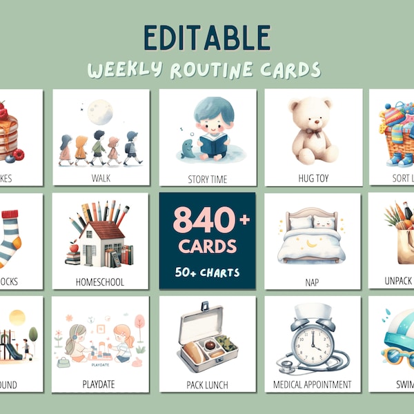 Editable Daily Routine & Weekly Routine Cards for Kids | Chore Charts Kids | Daily Schedule for Toddlers, Kindergarten, Preschool, School