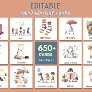Bearbeitbare tägliche Routine Karten für Kinder | Chore Charts | Tagesablaufplan für Kleinkinder, Kindergarten, Vorschule, Schule | Visueller Spielplan Kids