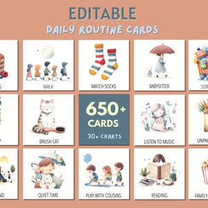 Editable Daily Routine Cards for Kids | Chore Charts | Daily Schedule for Toddlers, Kindergarten, Preschool, School | Visual Schedule Kids