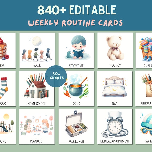 Visual Schedule for Kids, Toddlers, Preschool, School | Editable Daily Routine & Weekly Routine Cards for Kids | Chore Charts Kids