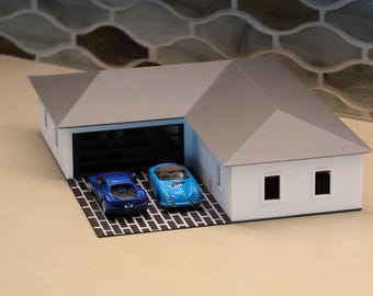 House Toy Garage Diorama 1/64 Suburban Home with Silver Roof