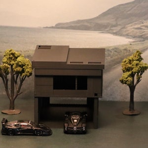Black Mini Two-Story Display with 2-Car Garage for toy cars and Mini GT | 1:64 Scale 3D Printed Diorama | Perfect Gift for Car Lovers