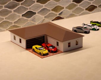 1:64 Scale Car Diorama House with Garage | 3D Printed Display for Diecast Cars & Mini GT Cars | Collector Gift for Car Lovers