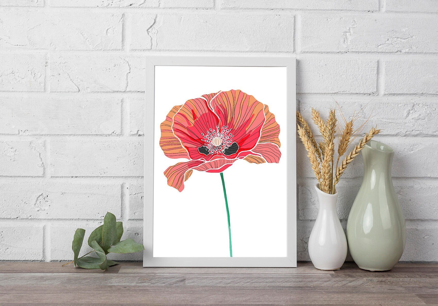 Digital Download Poppy Flower Printable Art, Hand Made Floral Drawing ...