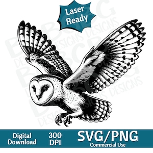 Kerkuil Flying SVG PNG, vectorafbeelding, lasergraveur, cnc, illustraties, laser klaar, snijplanken, gepersonaliseerde geschenken