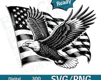Eagle with US Flag SVG PNG, vector graphic, laser engraver, cnc, Clip art, laser ready, cutting boards,  Personalized Gifts