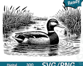 Mallard Duck in Marsh SVG PNG, vector graphic design cut print cnc digital files Clip Art silhouette
