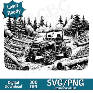Side by Side in Woods SVG PNG, UTV, Quad, vectorafbeelding, lasergraveur, illustraties, laser klaar, snijplanken, gepersonaliseerde geschenken