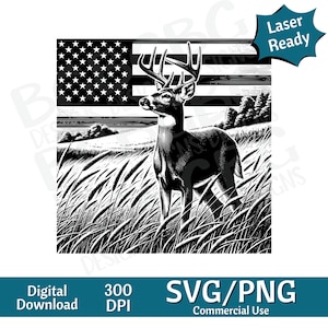 Buck mit Flagge im Hintergrund SVG PNG, Vektorgrafik, Lasergravur, cnc, Clip Art, Laser bereit, Schneidebretter, personalisierte Geschenke