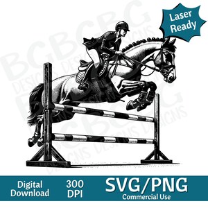 Hunter Jumper Rider SVG PNG, dressage, PNG, illustration vectorielle, impression découpée, cnc, fichiers numériques, clipart, silhouette, conception prête pour le laser