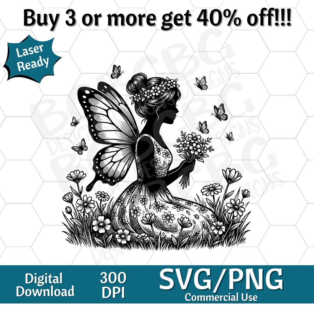 Floral Fairy SVG PNG, Butterfly Wings, Laser Cut File (digital Download ...