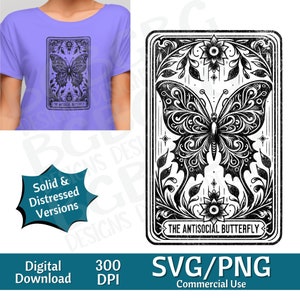 Carta de Tarot de Mariposa Antisocial SVG PNG , Divertido, Espiritual, Diseño de Sublimación, Celestial, Sarcástico, Descargar, Carta de Tarot, Grabado láser