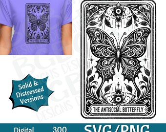 Antisocial fjärilstarotkort SVG PNG, rolig, andlig, sublimeringsdesign, himmelsk, sarkastisk, nedladdning, tarotkort, lasergravyr