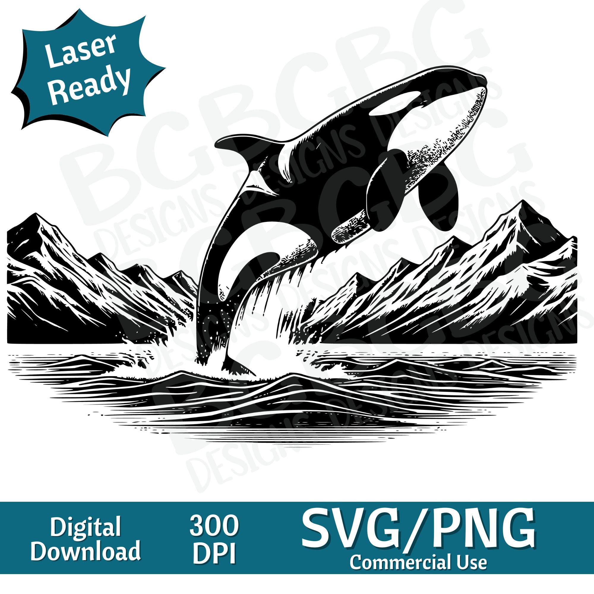 Killer Whale Jumping SVG PNG, Orca, Ocean Svg Vector Graphic