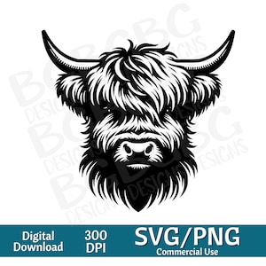 Cute Highland Cow SVG, Cow svg, sublimação de Highland Cow, cabeça de vaca svg, svg, png, gráfico vetorial, gravador a laser, cnc, Clip art,