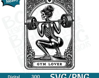 Gym Lover Tarot Card SVG PNG, Woman, Workout Lover, Fitness, Pets, Sublimation Design, Skeleton, Sarcastic, Tarot Card Svg, Laser engraving