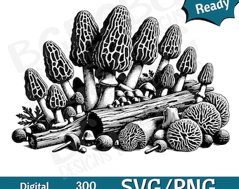 Morel Mushrooms SVG PNG, vector graphic, laser engraver, cnc, Clip art, laser ready, cutting boards, Personalized Gift