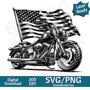 Motorrad mit Flagge SVG PNG, Motorrad, Vektorgrafik, Lasergravur, cnc, Clip Art, Laser bereit, Schneidebretter, personalisierte Geschenke