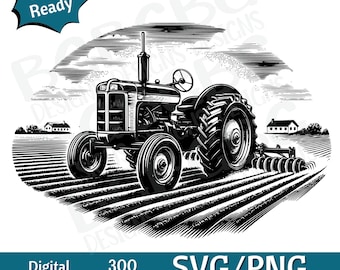 Tractor in Field, Farming, SVG PNG, vector graphic, laser engraver, cnc, Clip art, laser ready, cutting boards,  Personalized Gifts