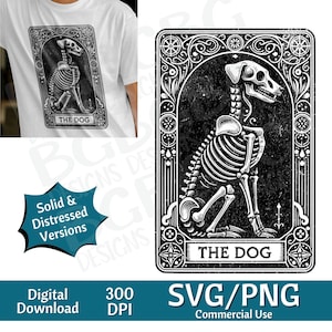 La Carta del Tarot del Perro SVG PNG , Amante de los Perros, Divertido, Mascotas, Diseño de Sublimación, Esqueleto, Sarcástico, Carta del Tarot Svg, Grabado láser