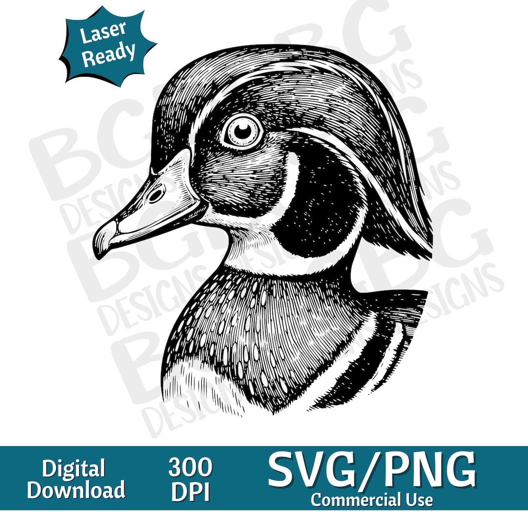 Wood Duck Head SVG PNG, Vector Graphic Design Cut Print Cnc Digital ...