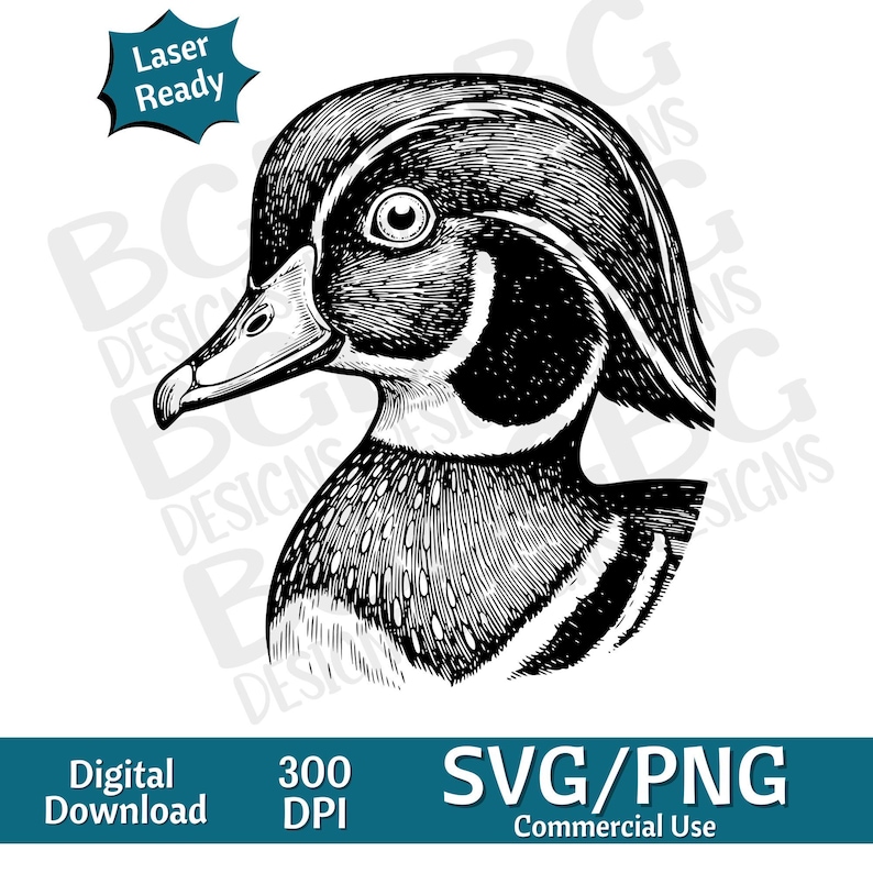 Wood Duck Head SVG PNG, Vector Graphic Design Cut Print Cnc Digital ...