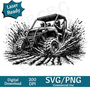Side by Side Sliding in Mud SVG PNG, UTV, Quad, vector graphic, laser engraver, Clip art, laser ready, cutting boards,  Personalized Gifts