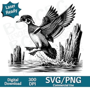 Wood Duck Landing SVG PNG, diseño gráfico vectorial cortado impresión cnc archivos digitales Clip Art silueta