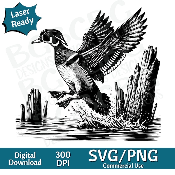 Wood Duck Landing SVG PNG, vector graphic design cut print cnc digital files Clip Art silhouette