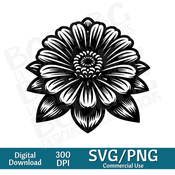 Zinnia Flower SVG PNG, Cricut, Silhouette, Cameo, Instant Download, vector graphic, laser engraver, cnc, Clip art, cutting boards