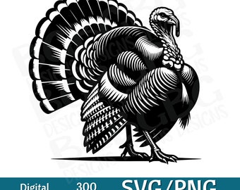 Strutting Wild Turkey, Turkije Silhouet, Thanksgiving, svg, png, vectorafbeelding, lasergraveur, cnc, Clip art,