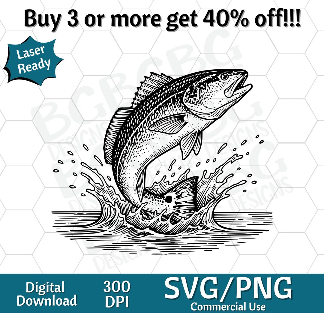 Redfish Jumping SVG PNG, Vector Graphic, Laser Engraver, Cnc, Clip Art ...