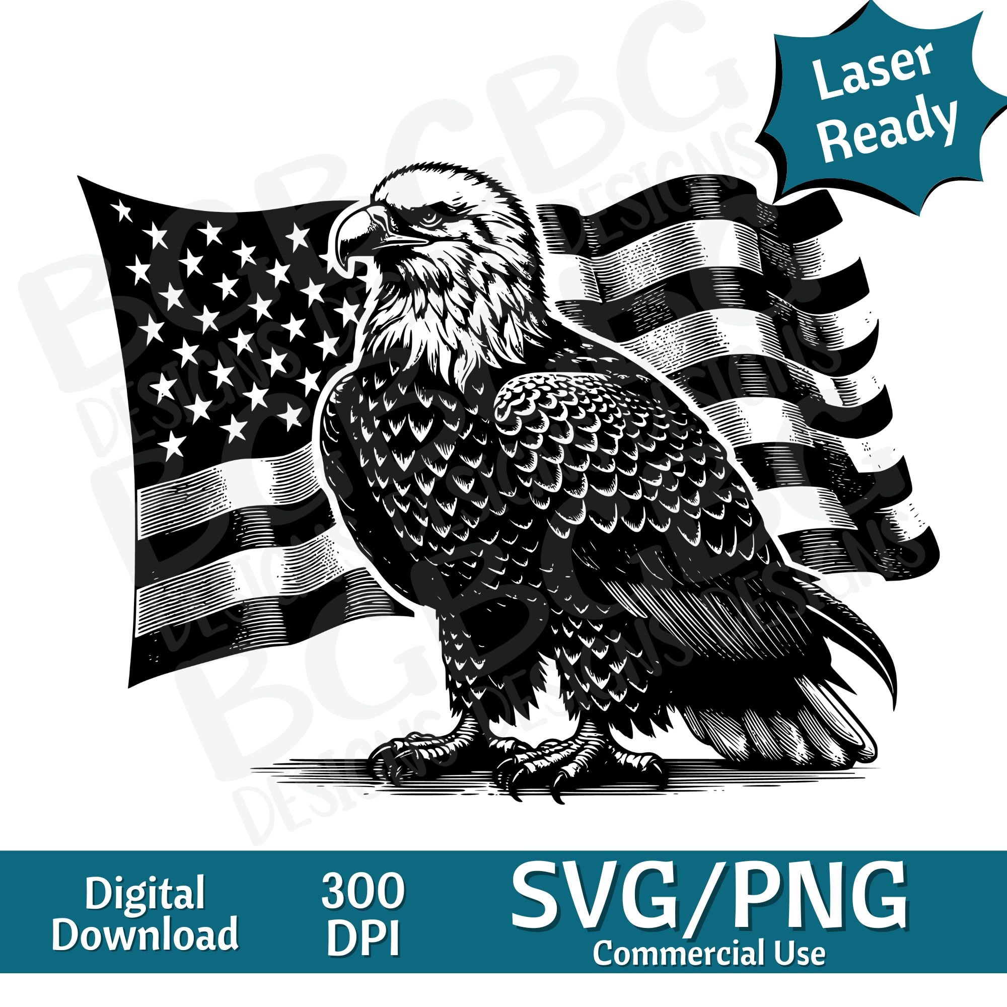 Eagle With US Flag SVG PNG, Vector Graphic, Laser Engraver, Cnc