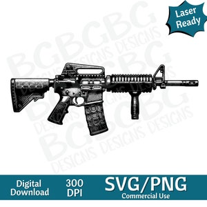 AR-15 SVG PNG, vectorafbeelding, lasergraveur, cnc, illustraties, klaar voor laser, snijplanken, gepersonaliseerde geschenken