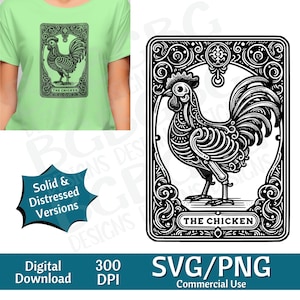 Die Hühner Tarot-Karte SVG PNG, lustig, spirituell, Sublimationsdesign, Himmlisch, sarkastisch, Download, Tarotkarte zwart, Lasergravur