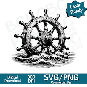 Schiff Rad SVG PNG, Ocean SVG Vektorgrafik, Lasergravur, Cnc, Clip Art, Laser bereit, Schneidebretter, personalisiertes Geschenk