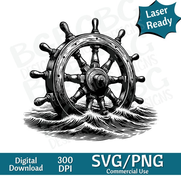 Ship Wheel SVG PNG, Ocean svg vector graphic, laser engraver, cnc, Clip art, laser ready, cutting boards,  Personalized Gift