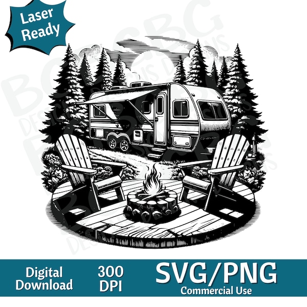 RV and Camp Ground, Camper SVG PNG, vector graphic, laser engraver, cnc, Clip art, laser ready, cutting boards,  Personalized Gifts