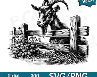 Goat at Fence SVG PNG, Farm life, county, vector graphic, laser engraver, cnc, Clip art, laser ready, cutting boards,  Personalized Gifts